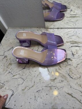bp Lilac Clear-Strap Block Heel Slides